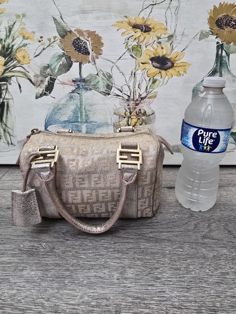 Fendi Pink & Silver FF Logo Mini Satchel Boston Bag